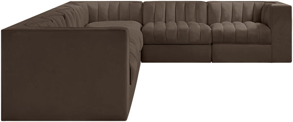 Meridian Furniture Rummi Seven Piece Modular Sectional Brown Velvet Channel Tufted Living Room Sofa 660Brown-Sec7C