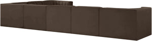 Meridian Furniture Rummi Seven Piece Modular Sectional Brown Velvet Channel Tufted Living Room Sofa 660Brown-Sec7C