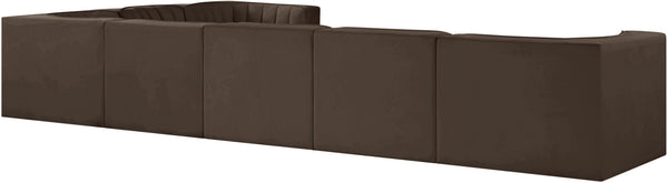 Meridian Furniture Rummi Seven Piece Modular Sectional Brown Velvet Channel Tufted Living Room Sofa 660Brown-Sec7C