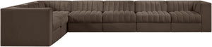 Meridian Furniture Rummi Seven Piece Modular Sectional Brown Velvet Channel Tufted Living Room Sofa 660Brown-Sec7C