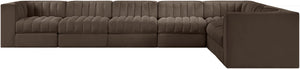 Meridian Furniture Rummi Seven Piece Modular Sectional Brown Velvet Channel Tufted Living Room Sofa 660Brown-Sec7C