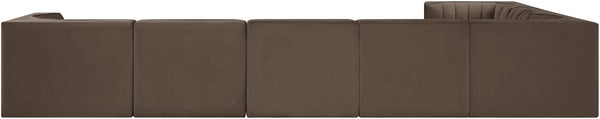 Meridian Furniture Rummi Seven Piece Modular Sectional Brown Velvet Channel Tufted Living Room Sofa 660Brown-Sec7C
