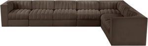 Meridian Furniture Rummi Seven Piece Modular Sectional Brown Velvet Channel Tufted Living Room Sofa 660Brown-Sec7C