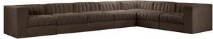 Meridian Furniture Rummi Seven Piece Modular Sectional Brown Velvet Channel Tufted Living Room Sofa 660Brown-Sec7C
