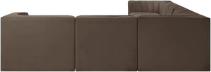 Meridian Furniture Rummi Seven Piece Modular Sectional Brown Velvet Channel Tufted Living Room Sofa 660Brown-Sec7C