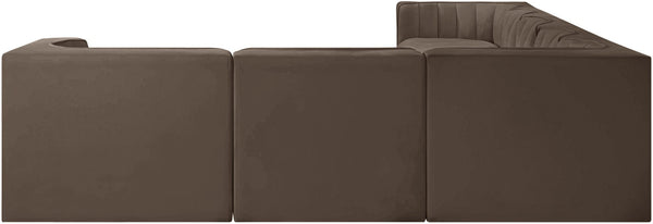 Meridian Furniture Rummi Seven Piece Modular Sectional Brown Velvet Channel Tufted Living Room Sofa 660Brown-Sec7C