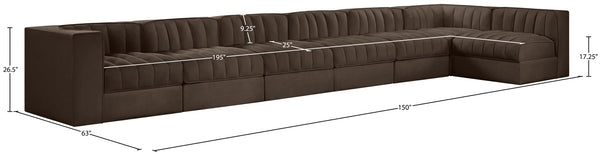 Meridian Furniture Rummi Seven Piece Modular Sectional Brown Velvet Channel Tufted Contemporary Sofa 660Brown-Sec7D