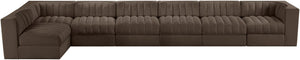 Meridian Furniture Rummi Seven Piece Modular Sectional Brown Velvet Channel Tufted Contemporary Sofa 660Brown-Sec7D