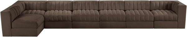 Meridian Furniture Rummi Seven Piece Modular Sectional Brown Velvet Channel Tufted Contemporary Sofa 660Brown-Sec7D