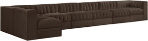 Meridian Furniture Rummi Seven Piece Modular Sectional Brown Velvet Channel Tufted Contemporary Sofa 660Brown-Sec7D