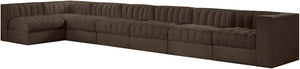 Meridian Furniture Rummi Seven Piece Modular Sectional Brown Velvet Channel Tufted Contemporary Sofa 660Brown-Sec7D