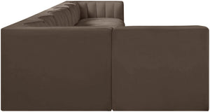 Meridian Furniture Rummi Seven Piece Modular Sectional Brown Velvet Channel Tufted Contemporary Sofa 660Brown-Sec7D