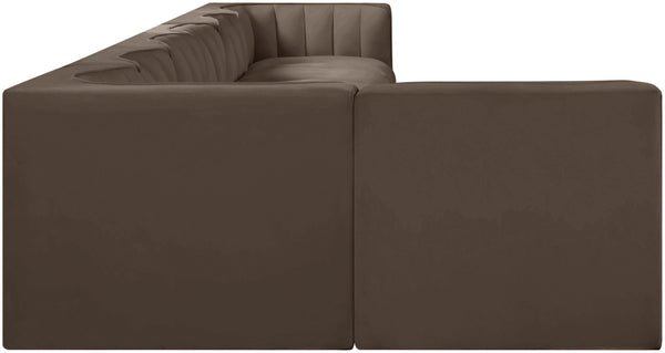 Meridian Furniture Rummi Seven Piece Modular Sectional Brown Velvet Channel Tufted Contemporary Sofa 660Brown-Sec7D