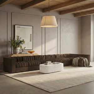 Meridian Furniture Rummi Seven Piece Modular Sectional Brown Velvet Channel Tufted Contemporary Sofa 660Brown-Sec7D