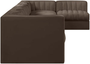 Meridian Furniture Rummi Seven Piece Modular Sectional Brown Velvet Channel Tufted Contemporary Sofa 660Brown-Sec7D
