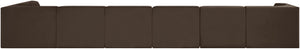 Meridian Furniture Rummi Seven Piece Modular Sectional Brown Velvet Channel Tufted Contemporary Sofa 660Brown-Sec7D