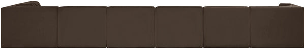 Meridian Furniture Rummi Seven Piece Modular Sectional Brown Velvet Channel Tufted Contemporary Sofa 660Brown-Sec7D