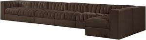 Meridian Furniture Rummi Seven Piece Modular Sectional Brown Velvet Channel Tufted Contemporary Sofa 660Brown-Sec7D