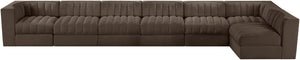Meridian Furniture Rummi Seven Piece Modular Sectional Brown Velvet Channel Tufted Contemporary Sofa 660Brown-Sec7D