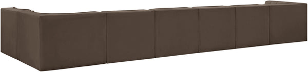 Meridian Furniture Rummi Seven Piece Modular Sectional Brown Velvet Channel Tufted Contemporary Sofa 660Brown-Sec7D