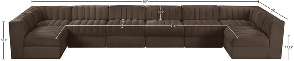 Meridian Furniture Rummi Eight Piece Channel Tufted Velvet Modular Sectional for Spacious Living Rooms 660Brown-Sec8A