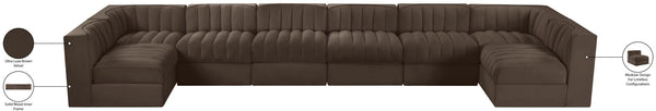Meridian Furniture Rummi Eight Piece Channel Tufted Velvet Modular Sectional for Spacious Living Rooms 660Brown-Sec8A
