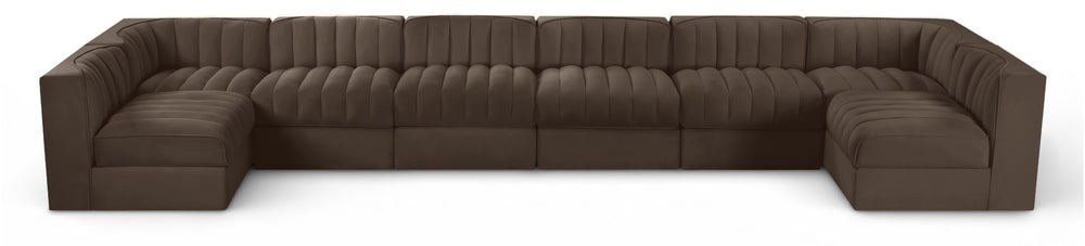 Meridian Furniture Rummi Eight Piece Channel Tufted Velvet Modular Sectional for Spacious Living Rooms 660Brown-Sec8A