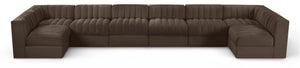 Meridian Furniture Rummi Eight Piece Channel Tufted Velvet Modular Sectional for Spacious Living Rooms 660Brown-Sec8A