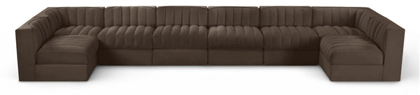 Meridian Furniture Rummi Eight Piece Channel Tufted Velvet Modular Sectional for Spacious Living Rooms 660Brown-Sec8A