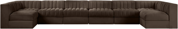 Meridian Furniture Rummi Eight Piece Channel Tufted Velvet Modular Sectional for Spacious Living Rooms 660Brown-Sec8A