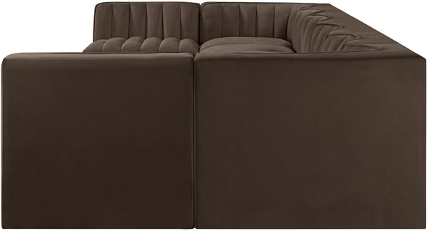 Meridian Furniture Rummi Eight Piece Channel Tufted Velvet Modular Sectional for Spacious Living Rooms 660Brown-Sec8A
