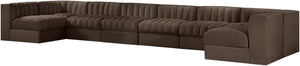 Meridian Furniture Rummi Eight Piece Channel Tufted Velvet Modular Sectional for Spacious Living Rooms 660Brown-Sec8A