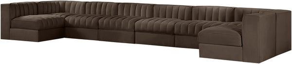 Meridian Furniture Rummi Eight Piece Channel Tufted Velvet Modular Sectional for Spacious Living Rooms 660Brown-Sec8A