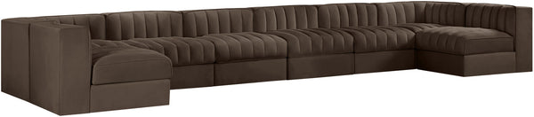 Meridian Furniture Rummi Eight Piece Channel Tufted Velvet Modular Sectional for Spacious Living Rooms 660Brown-Sec8A