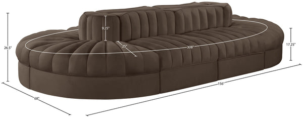 Meridian Furniture Rummi Eight Piece Modular Sectional Brown Velvet Channel Tufted Contemporary Sofa 660Brown-Sec8B