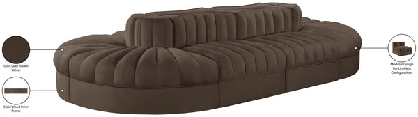 Meridian Furniture Rummi Eight Piece Modular Sectional Brown Velvet Channel Tufted Contemporary Sofa 660Brown-Sec8B