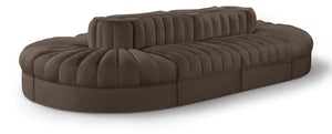 Meridian Furniture Rummi Eight Piece Modular Sectional Brown Velvet Channel Tufted Contemporary Sofa 660Brown-Sec8B