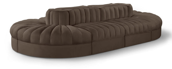 Meridian Furniture Rummi Eight Piece Modular Sectional Brown Velvet Channel Tufted Contemporary Sofa 660Brown-Sec8B