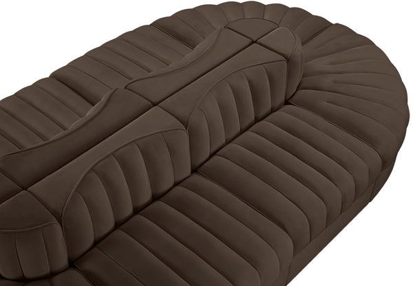 Meridian Furniture Rummi Eight Piece Modular Sectional Brown Velvet Channel Tufted Contemporary Sofa 660Brown-Sec8B