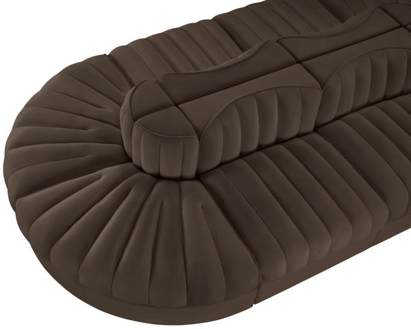 Meridian Furniture Rummi Eight Piece Modular Sectional Brown Velvet Channel Tufted Contemporary Sofa 660Brown-Sec8B