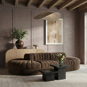 Meridian Furniture Rummi Eight Piece Modular Sectional Brown Velvet Channel Tufted Contemporary Sofa 660Brown-Sec8B