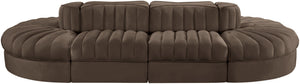 Meridian Furniture Rummi Eight Piece Modular Sectional Brown Velvet Channel Tufted Contemporary Sofa 660Brown-Sec8B