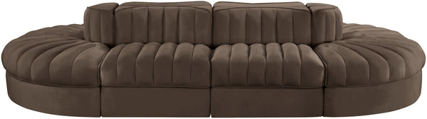 Meridian Furniture Rummi Eight Piece Modular Sectional Brown Velvet Channel Tufted Contemporary Sofa 660Brown-Sec8B