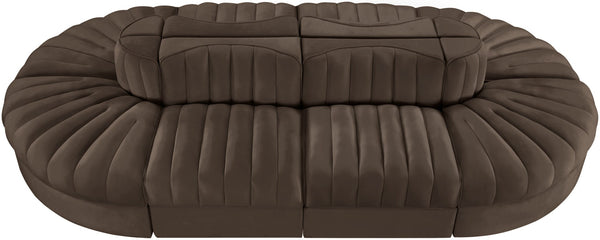 Meridian Furniture Rummi Eight Piece Modular Sectional Brown Velvet Channel Tufted Contemporary Sofa 660Brown-Sec8B