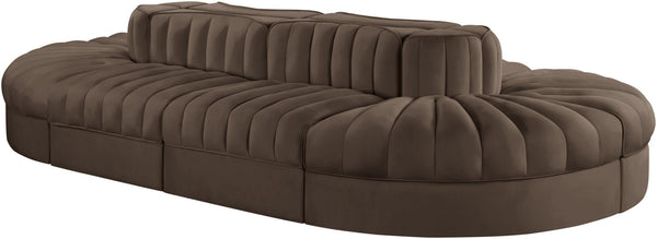 Meridian Furniture Rummi Eight Piece Modular Sectional Brown Velvet Channel Tufted Contemporary Sofa 660Brown-Sec8B