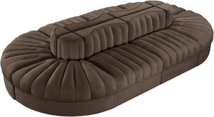 Meridian Furniture Rummi Eight Piece Modular Sectional Brown Velvet Channel Tufted Contemporary Sofa 660Brown-Sec8B