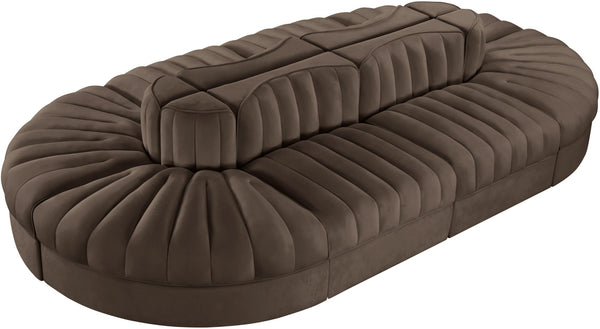 Meridian Furniture Rummi Eight Piece Modular Sectional Brown Velvet Channel Tufted Contemporary Sofa 660Brown-Sec8B