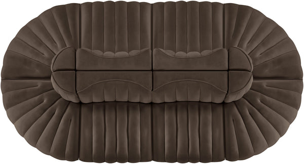 Meridian Furniture Rummi Eight Piece Modular Sectional Brown Velvet Channel Tufted Contemporary Sofa 660Brown-Sec8B