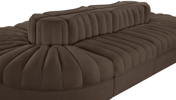 Meridian Furniture Rummi Eight Piece Modular Sectional Brown Velvet Channel Tufted Contemporary Sofa 660Brown-Sec8B