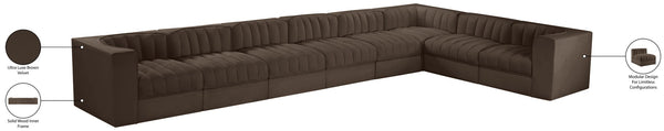 Meridian Furniture Rummi Channel Tufted Velvet Performance Fabric 8 Piece Modular Sectional Sofa 660Brown-Sec8C